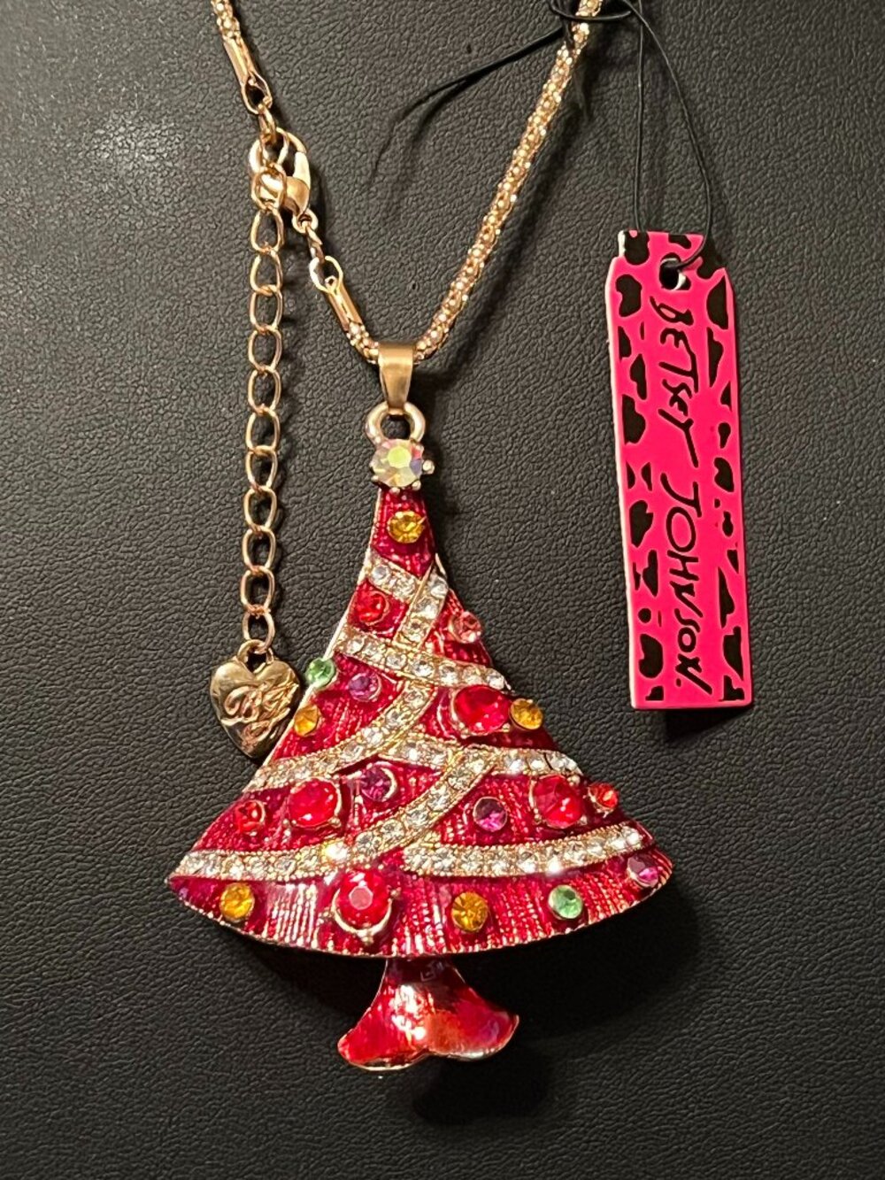 Betsey Johnson Goldtone Rhinestone Christmas Tree Necklace (M008)